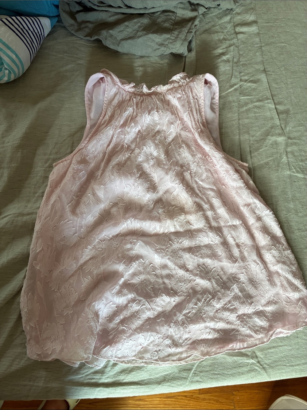 Rebecca Taylor Pale Pink Ruffled Neck Sleeveless Top